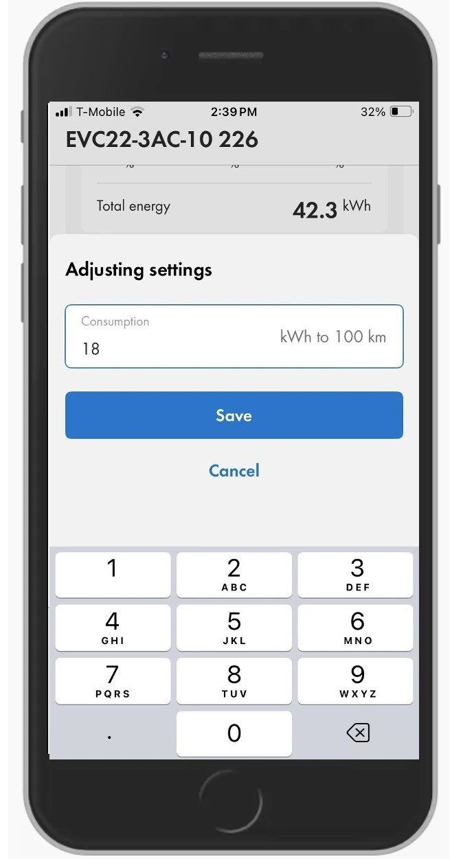 Een nieuwe waarde ingeven voor de hoeveelheid energie per 100 km in de SMA Energy app
